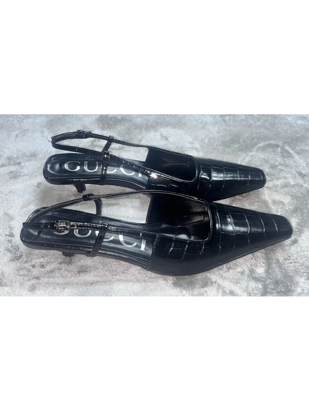 Gucci Crocodile Embossed Slingback Pumps Size 39 Made In Italy
